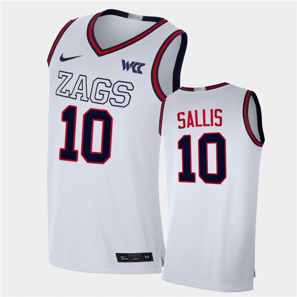 Mens Gonzaga Bulldogs #10 Hunter Sallis 2021 White ZAGS Nike NCAA College Basketball Jersey