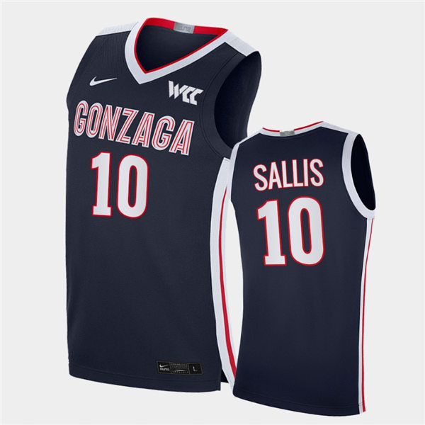 Mens Gonzaga Bulldogs #10 Hunter Sallis Navy Nike 2021 WCC College Basketball Game Jersey