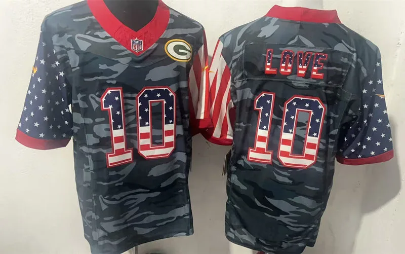Mens Green Bay Packers #10 Jordan Love Nike USA Flag Fashion Black Vapor Limited Jersey 