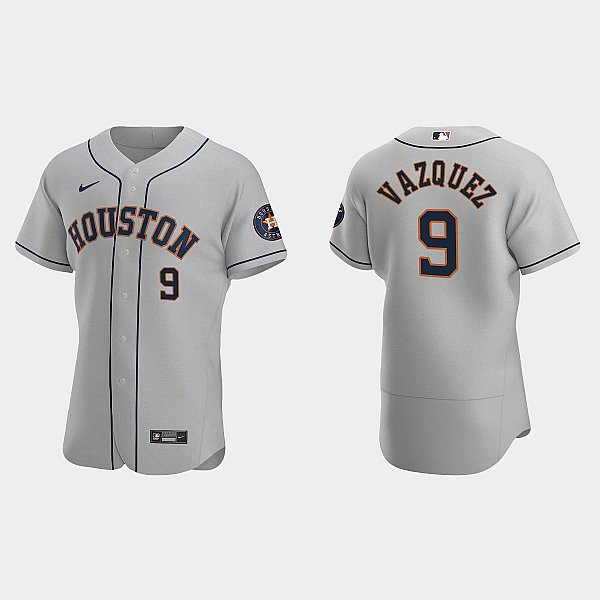 Mens Houston Astros #9 Christian Vazquez Gray Road Flexbase Player Jersey