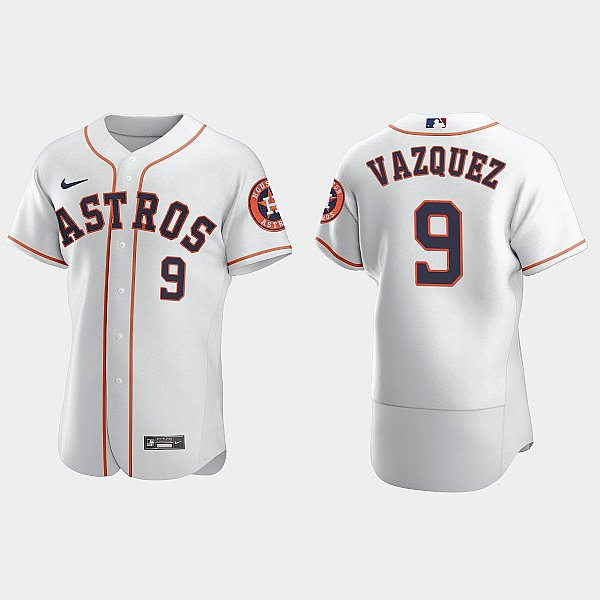 Mens Houston Astros #9 Christian Vazquez White Home FlexBase Player Jersey