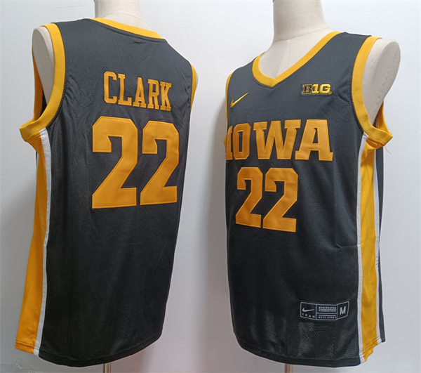 Mens Iowa Hawkeyes #22 Caitlin Clark Black Gold Basketball Game Basketball Jersey 