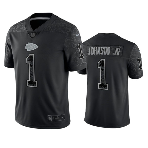 Mens Kansas City Chiefs #1 Lonnie Johnson Jr. Black Reflective Limited Jersey