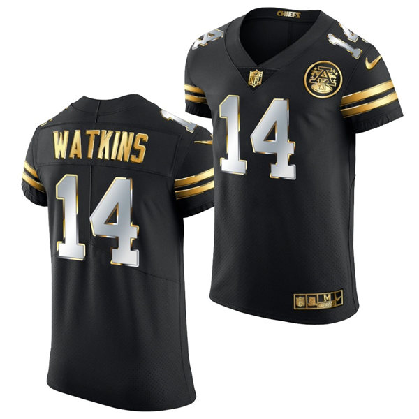 Mens Kansas City Chiefs #14 Sammy Watkins Nike 2020-21 Black Golden Edition Jerse