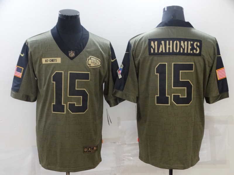 Mens Kansas City Chiefs #15 Patrick Mahomes Nike Olive 2021 Salute To Service Limited Jersey