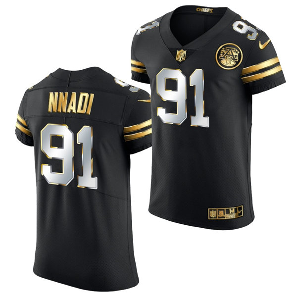 Mens Kansas City Chiefs #91 Derrick Nnadi Nike 2020-21 Black Golden Edition Jerse