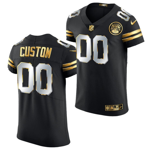 Mens Kansas City Chiefs Custom Travis Kelce Tyreek Hill Marcus Allen Derrick Thomas Clark Hunt Black 2020-21 Golden Edition