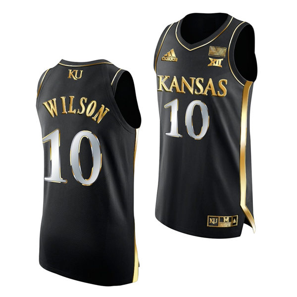 Mens Kansas Jayhawks #10 Jalen Wilson 2021-22 Black Golden Edition College Basketball Jersey