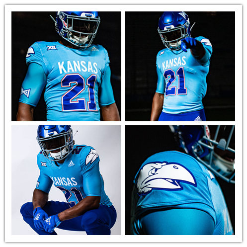 Mens Kansas Jayhawks Custom Aqib Talib Daniel Wise Jon Cornish John Hadl Jeremy Webb Steven Parker Adidas Blue HAIL TO OLD KU Football UNIFORM Jersey