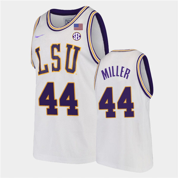 Mens LSU Tigers #44 Adam Miller Nike White College Basketball Game Jersey