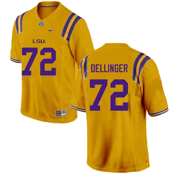 Mens LSU Tigers #72 Garrett Dellinger  Gold College Football Jersey