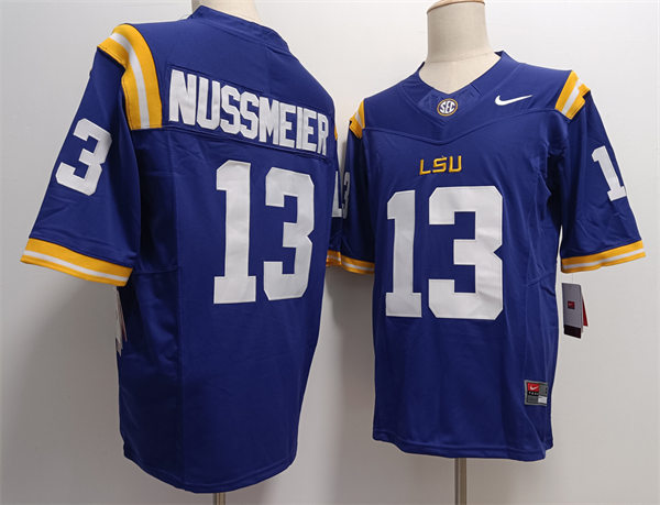 Mens LSU Tigers#13 Garrett Nussmeier 2024 F.U.S.E. Limited Purple College Football Game Jersey 