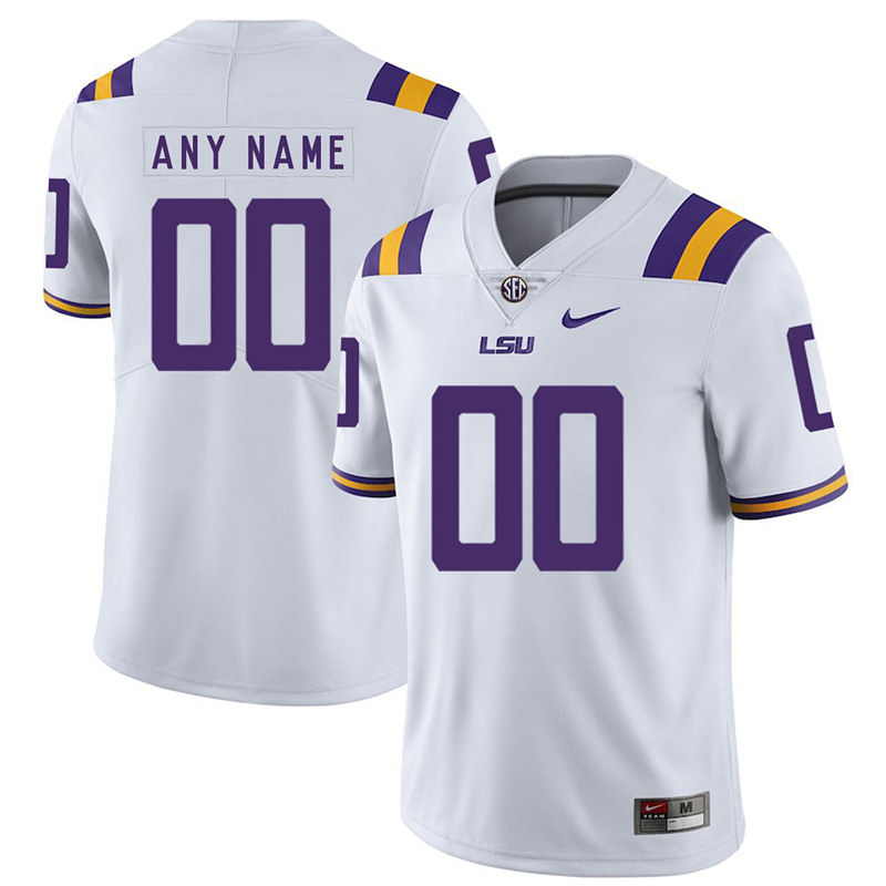 Mens LSU Tigers Custom Chris Curry Lanard Fournette Charles Alexander Thaddeus Moss Nike White Football Jersey