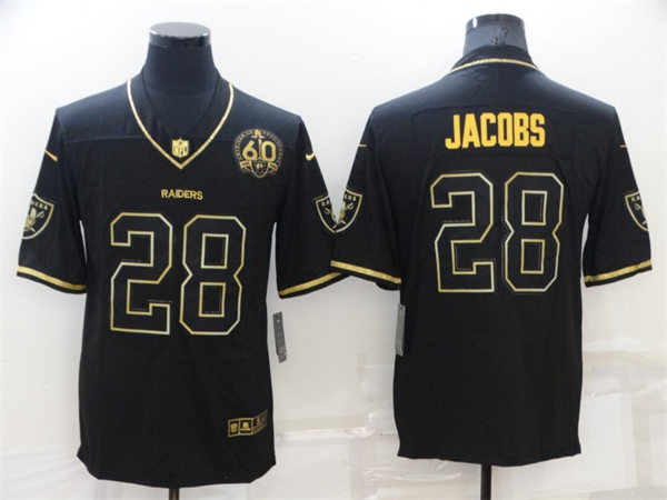 Mens Las Vegas Raiders #28 Josh Jacobs Nike Black Golden Edition 60TH Anniversary Jersey