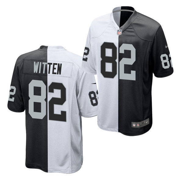 Mens Las Vegas Raiders #82 Jason Witten Black White Split Two Tone Game Jerse