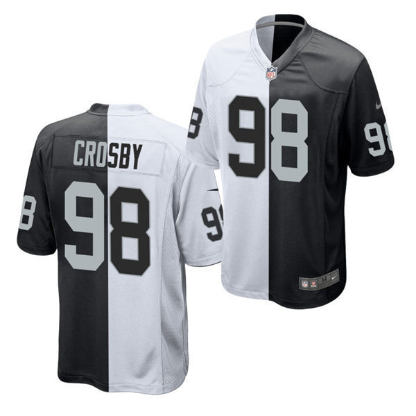 Mens Las Vegas Raiders #98 Maxx Crosby Black White Split Two Tone Game Jerse