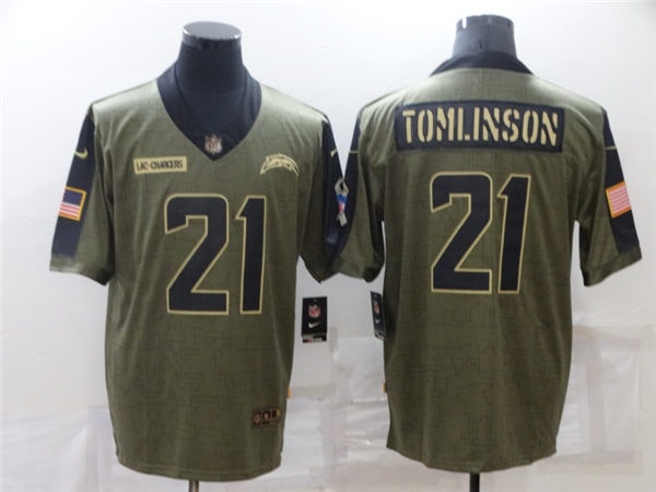 Mens Los Angeles Chargers Retired Player #21 Chargers LaDainian Nike Olive 2021 Salute To Service Limited