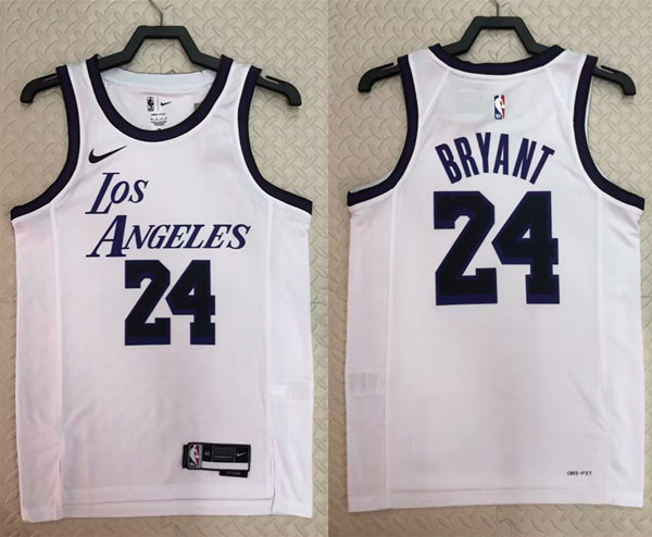 Mens Los Angeles Lakers #24 Kobe Bryant White 2022-23 City Edition Jersey