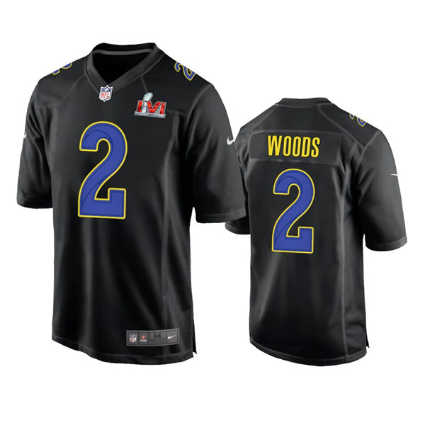 Mens Los Angeles Rams #2 Robert Woods Nike Black Super Bowl LVI Bound Game Fashion Jersey