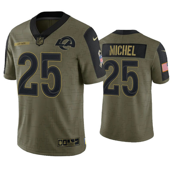 Mens Los Angeles Rams #25 Sony Michel Nike Olive 2021 Salute To Service Limited Jersey