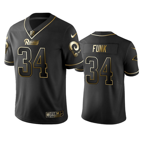 Mens Los Angeles Rams #34 Jake Funk Nike Black Golden Edition Vapor Limited Jersey