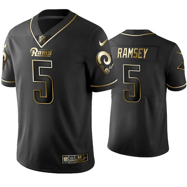 Mens Los Angeles Rams #5 Jalen Ramsey Nike Black Golden Edition Vapor Limited Jersey