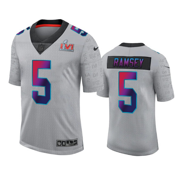 Mens Los Angeles Rams #5 Jalen Ramsey Nike Gray Super Bowl LVI Limited Jersey