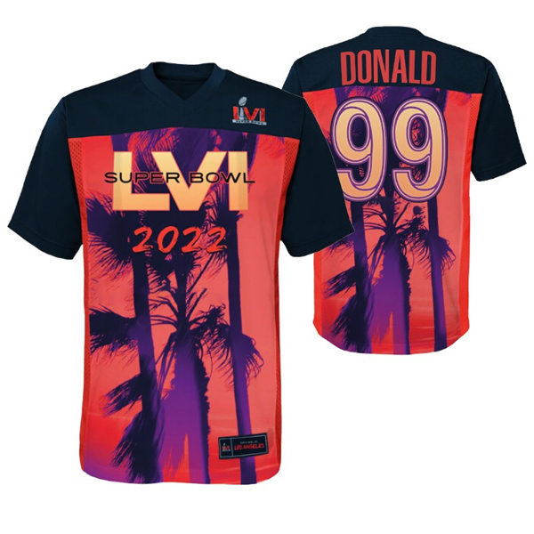 Mens Los Angeles Rams #99 Aaron Donald Super Bowl LVI Red Black Game Jersey