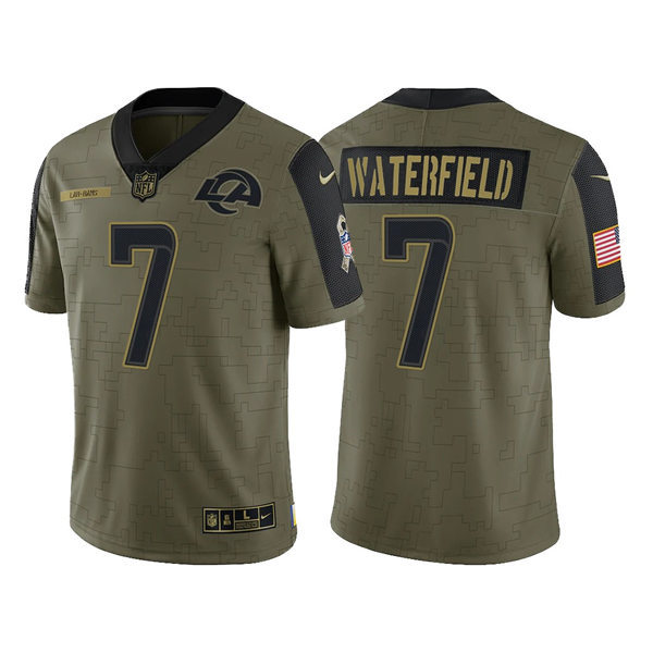 Mens Los Angeles Rams Retired Player #7 Bob Waterfield Nike Olive 2021 Salute To Service Limited
