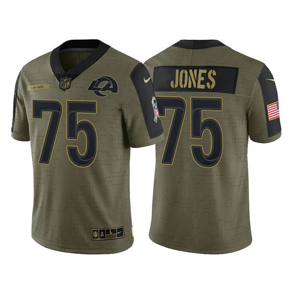 Mens Los Angeles Rams Retired Player #75 Deacon Jones Nike Olive 2021 Salute To Service Limited Jersey