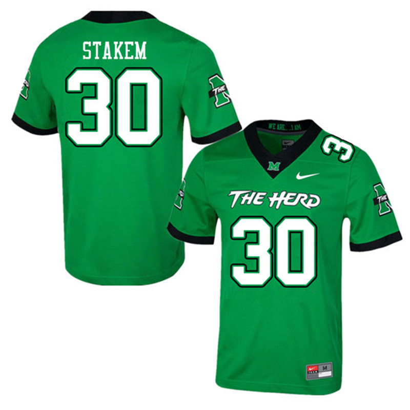 Mens Marshall Thundering Herd #30 Jack Stakem Stitched 2020 Green College Football Game Jersey