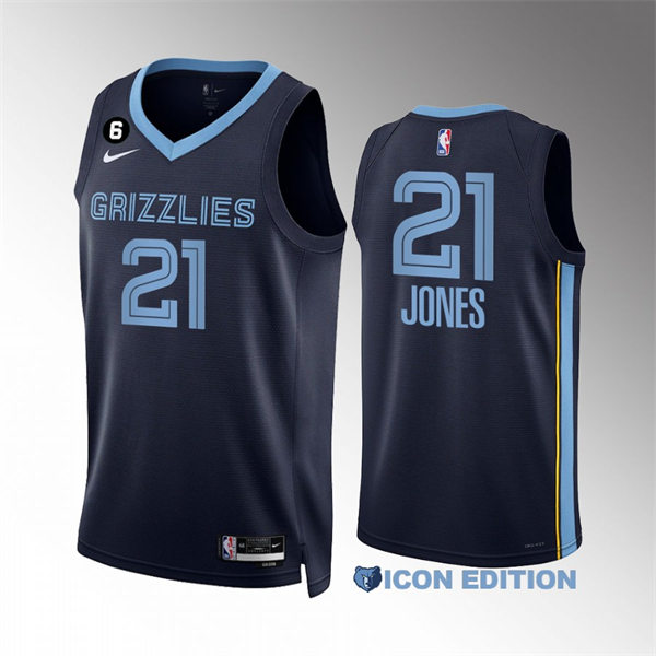 Mens Memphis Grizzlies #21 Tyus Jones Navy 2022-23 Icon Edition Jersey