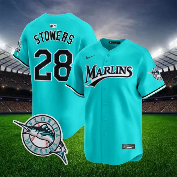 Mens Miami Marlins #28 Kyle Stowers 2026 Aqua Throwback Limited Jersey 
