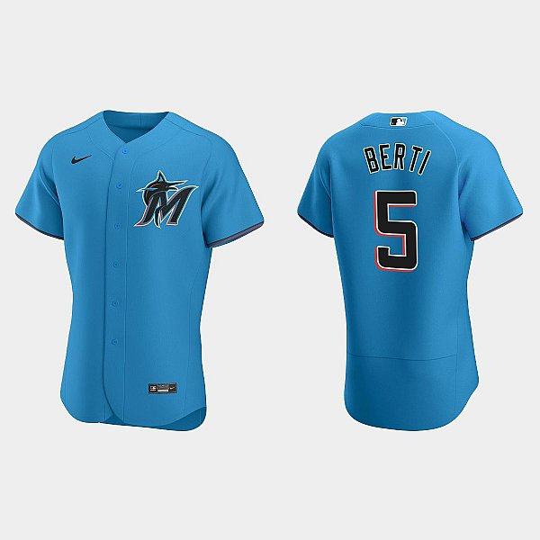 Mens Miami Marlins #5 Jon Berti Nike Blue Alternate FlexBase Player Jersey
