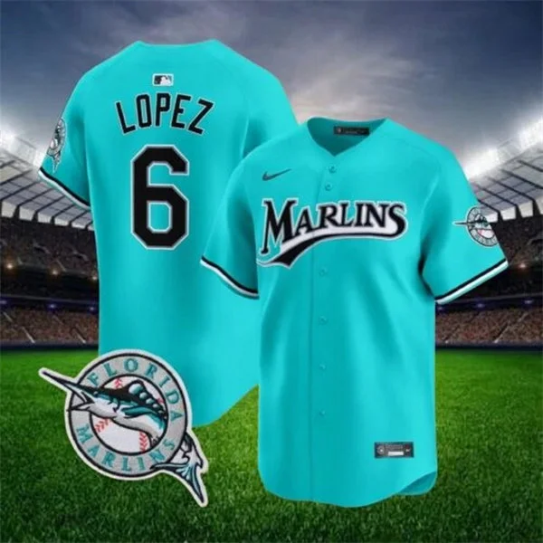 Mens Miami Marlins #6 Otto Lopez 2026 Aqua Throwback Limited Jersey 