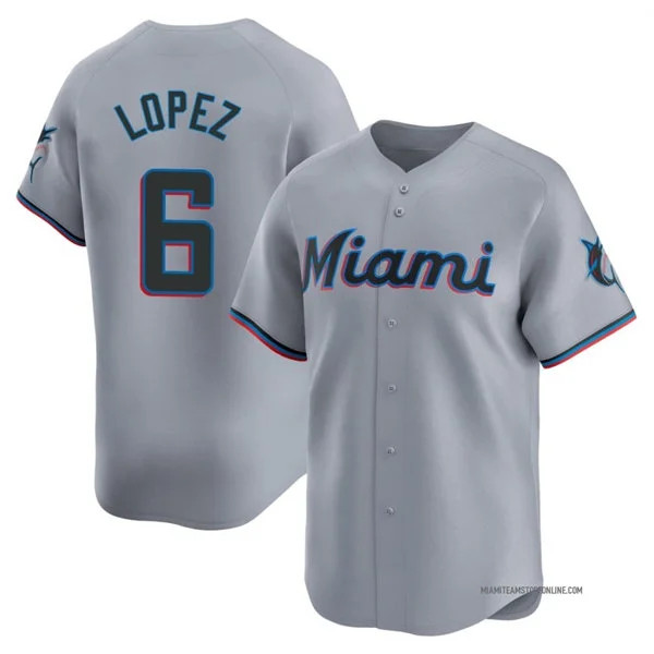 Mens Miami Marlins #6 Otto Lopez Nike Gray Road Limited Jersey 