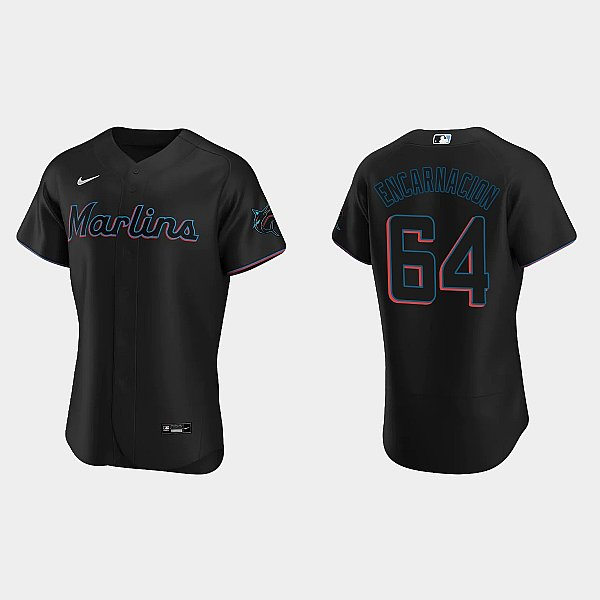 Mens Miami Marlins #64 Jerar Encarnacion Nike Black Alternate FlexBase Player Jersey