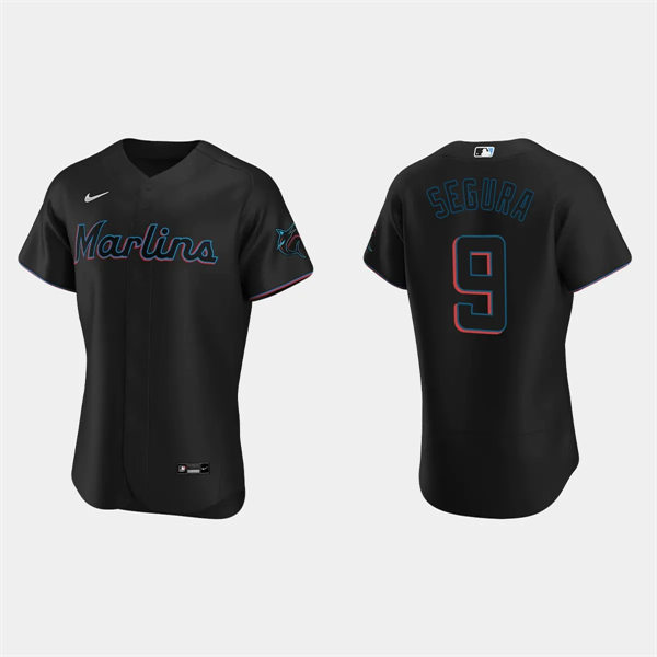 Mens Miami Marlins #9 Jean Segura Nike Black Alternate FlexBase Player Jersey