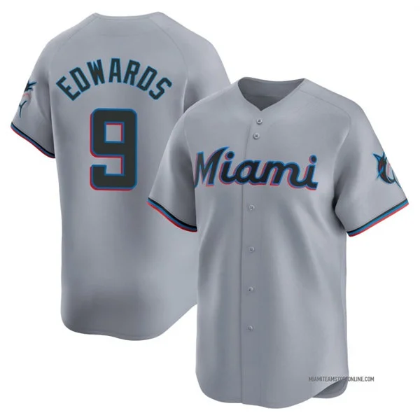 Mens Miami Marlins #9 Xavier Edwards Nike Gray Road Limited Jersey 