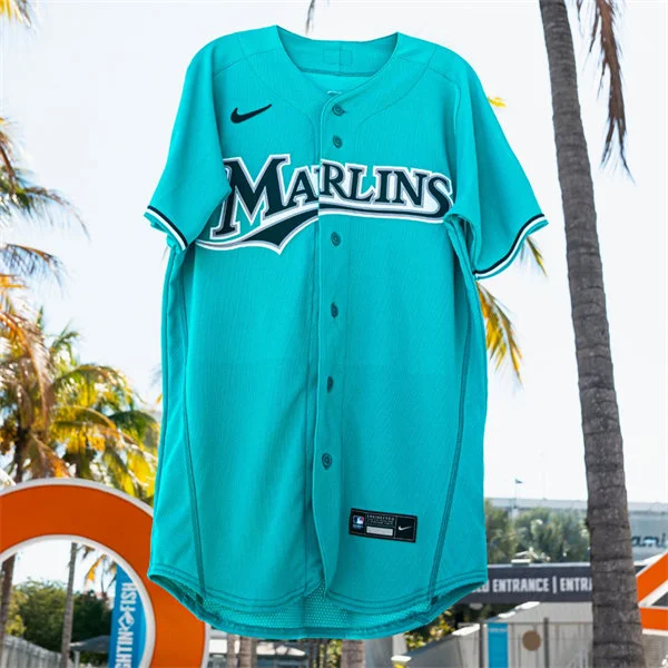 Mens Miami Marlins Blank 2026 Aqua Throwback Team Jersey 