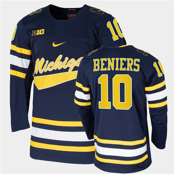 Mens Michigan Wolverines #10 Matty Beniers Stitched Nike Navy Hockey Jerseys