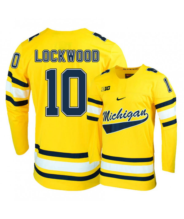 Mens Michigan Wolverines #10 Will Lockwood Stitched Nike Gold Hockey Jersey 