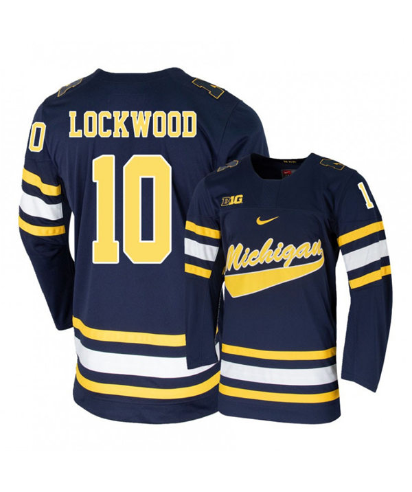 Mens Michigan Wolverines #10 Will Lockwood Stitched Nike Navy Hockey Jerseys