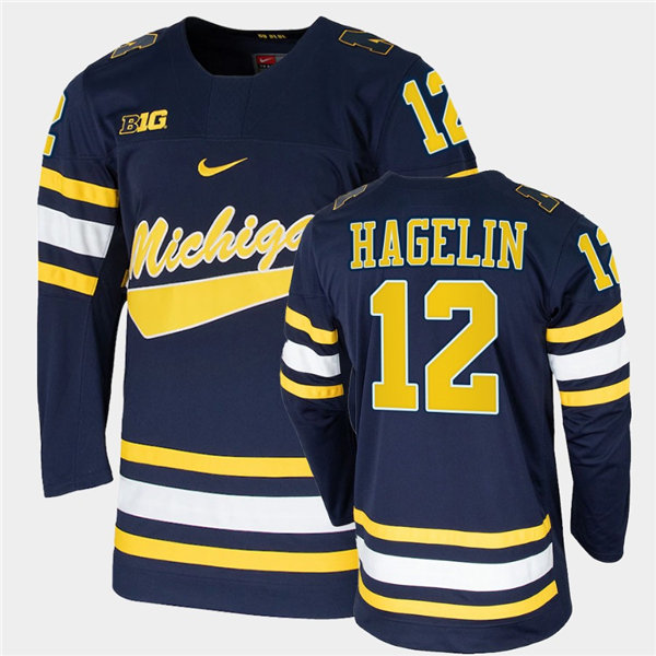 Mens Michigan Wolverines #12 Carl Hagelin Nike Navy College Hockey Game Jerseys