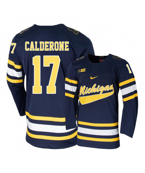 Mens Michigan Wolverines #17 Tony Calderone Stitched Nike Navy Hockey Jerseys