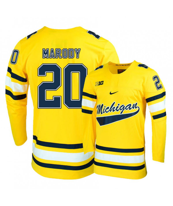 Mens Michigan Wolverines #20 Cooper Marody Stitched Nike Gold Hockey Jerseys
