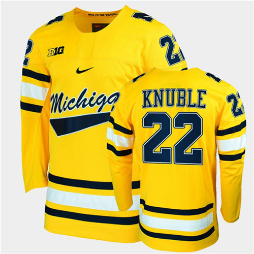 Mens Michigan Wolverines #22 Mike Knuble Nike Maize College Hockey Game Jerseys