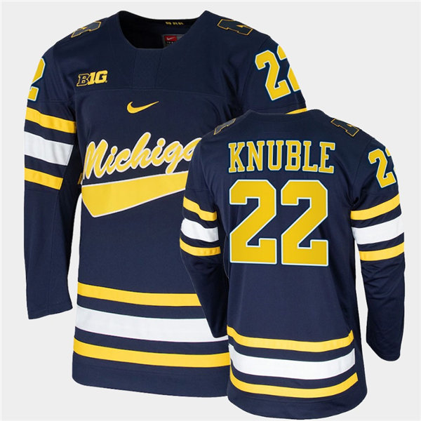 Mens Michigan Wolverines #22 Mike Knuble Nike Navy College Hockey Game Jerseys
