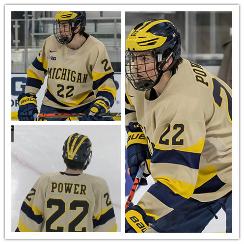 Mens Michigan Wolverines #22 Owen Power Stitched Nike 2020 Cream Hockey Jersey