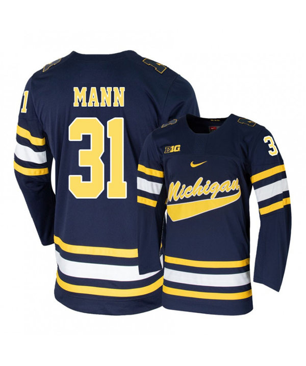 Mens Michigan Wolverines #31 Strauss Mann Stitched Nike Navy Hockey Jerseys